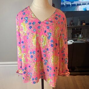 Lilly Pulitzer Pink Floral V-Neck Blouse